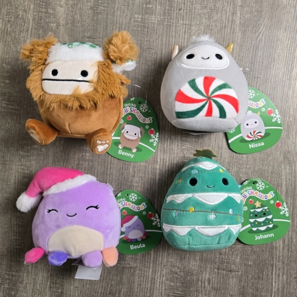 Squishmallows 4 pk Christmas 4" Benny Beula Nissa Johann New - Picture 2 of 10